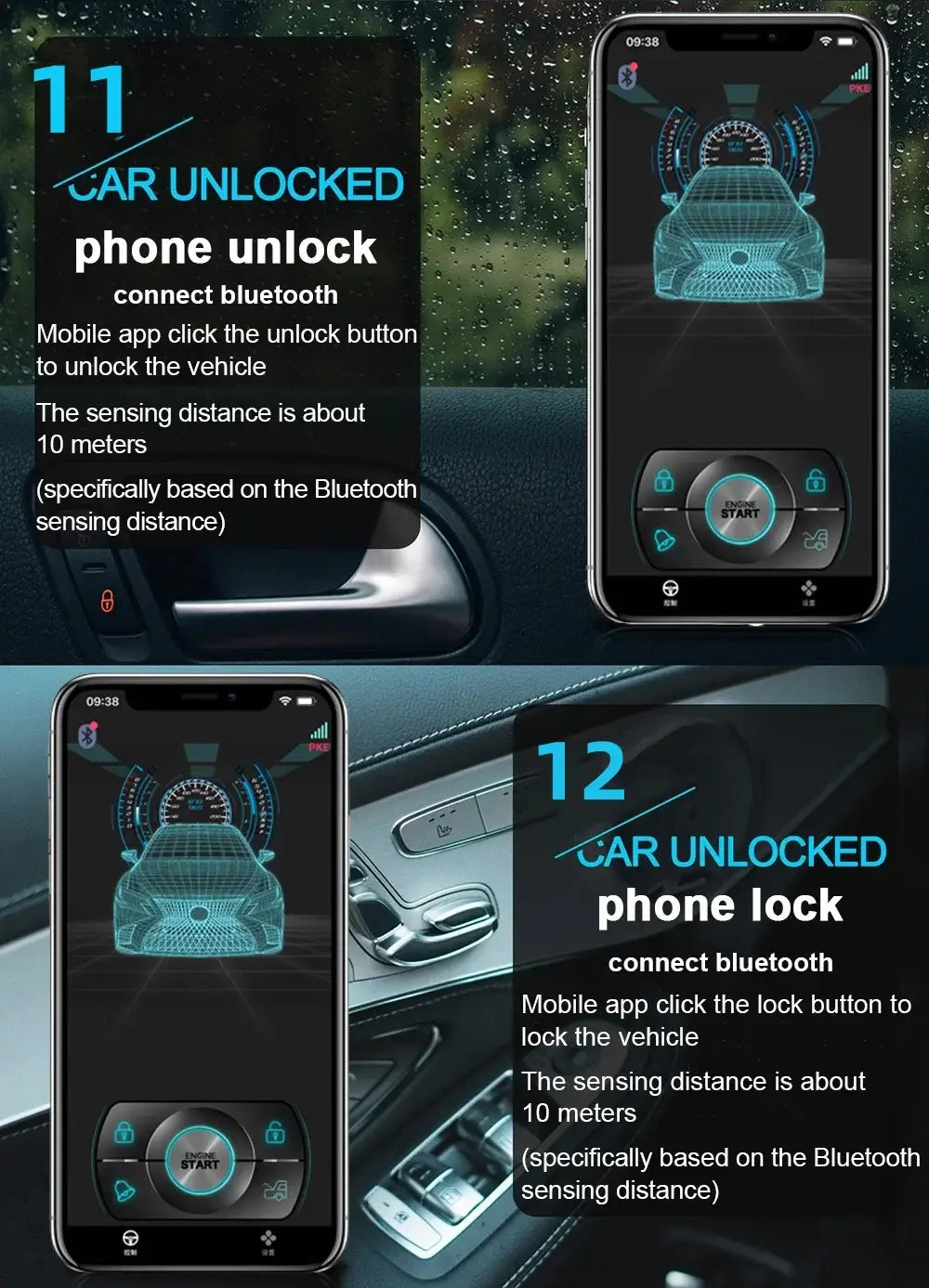 Remote Starter and Car Alarm Smart App Start Stop System for Cars Engine Push with Auto Ignition Button
