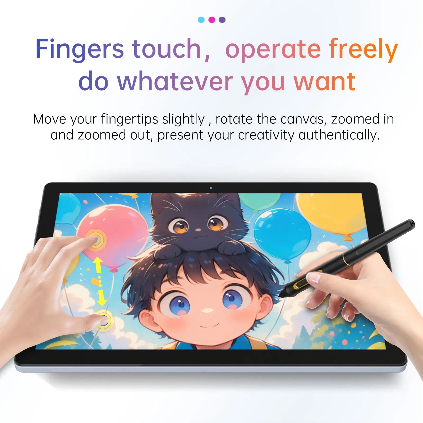 BOSTO BT-101A Portable Graphics Drawing Tablet 10.1 Inch IPS Screen Display with Finger Touch Anti-glare 16384 Pressure