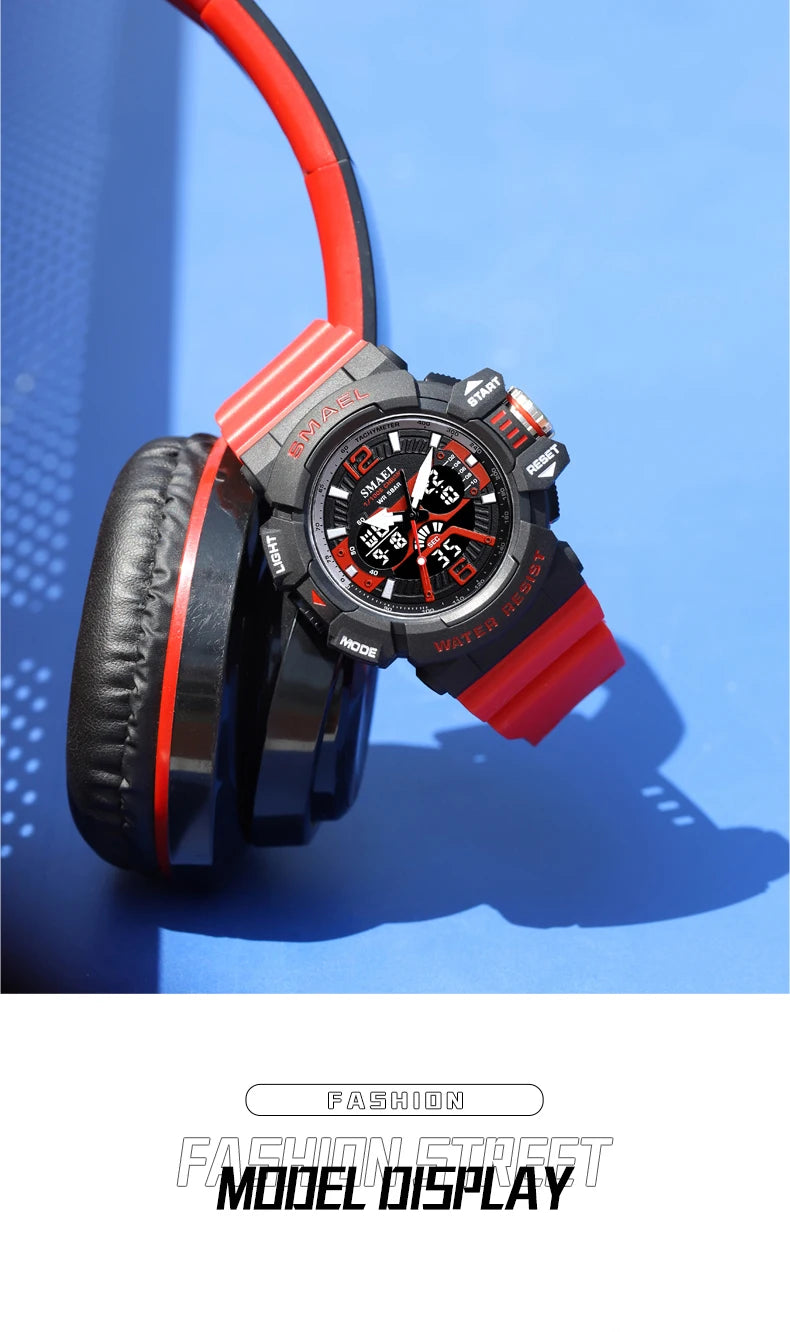 Sport Watch Men SMAEL 50M Waterproof Wristwatches Dual Time Display Multi-function Sports Clocks 8065 Mens Watches