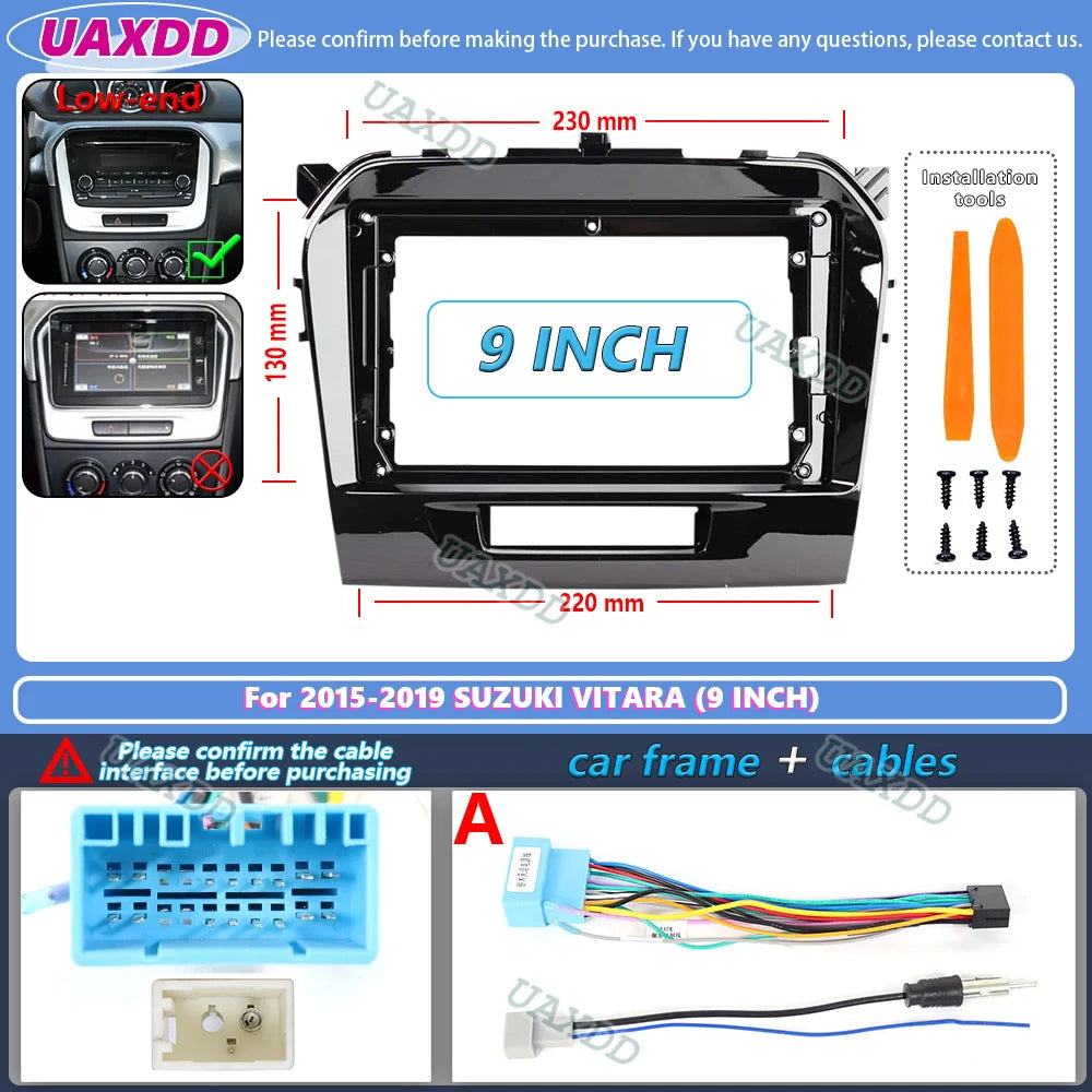 2 din 9 inch Car Radio installation DVD GPS Plastic Fascia Panel frame For SUZUKI Vitara 2015-2019 Dash Mount Kit cable