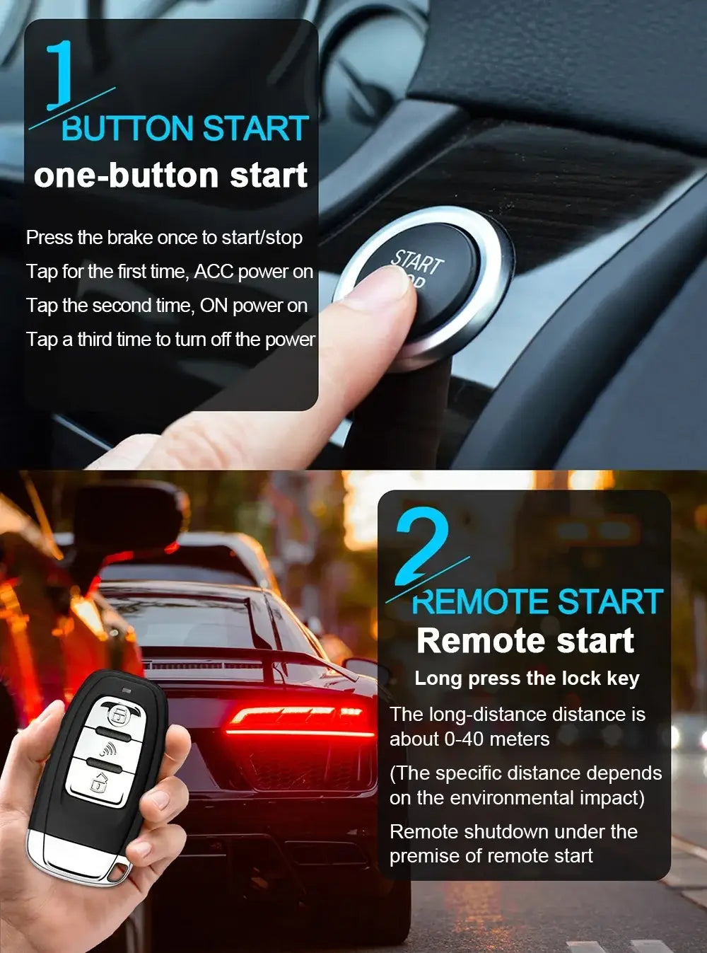Remote Starter and Car Alarm Smart App Start Stop System for Cars Engine Push with Auto Ignition Button