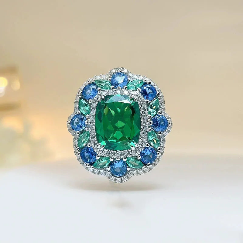 Europe America Luxury Platinum Plated Jewelry Sets Fashion Women Bridal Square Green Stone Pendant Necklaces Earrings