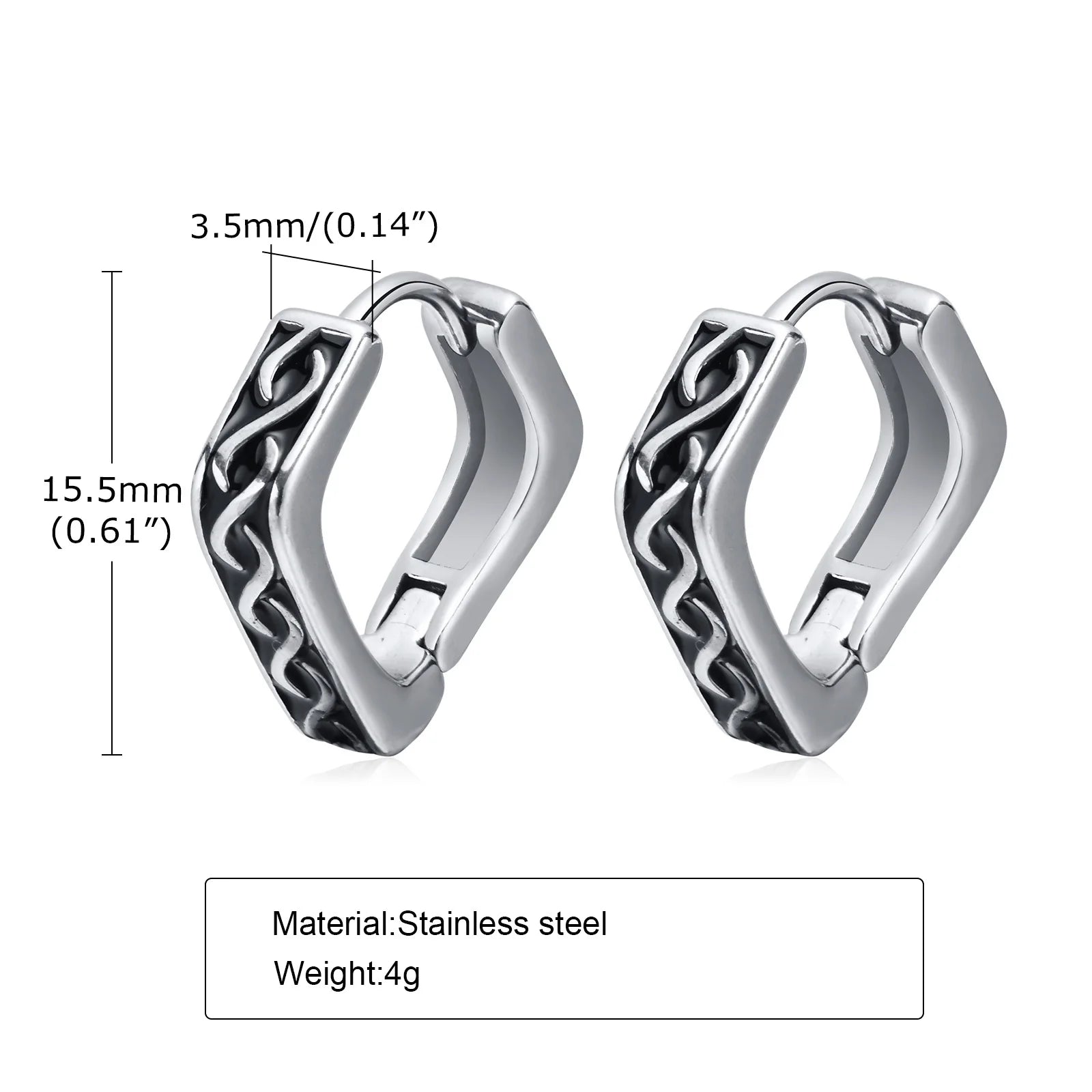 Stylish Geometric Hoop Earrings for Men Waterproof Stainless Steel Nordic Viking Rune Almut Rhombic Triangle Huggies