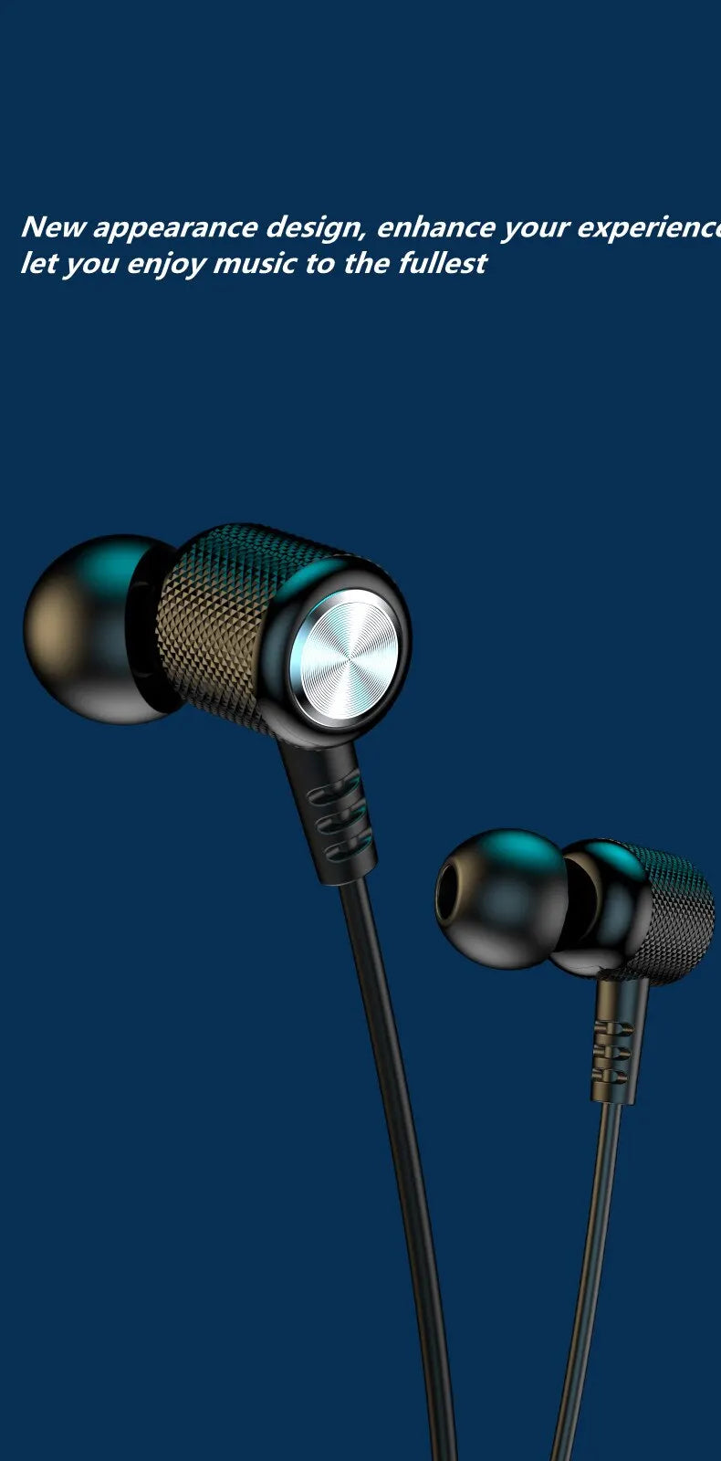 Black neckband earphones silicone with metallic finish and silver accents.