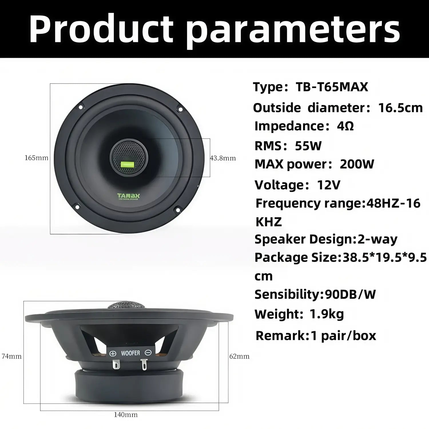 6.5 Inch Speakers Sound for Cars Max 200W Car System Stereo 2-way Coaxial