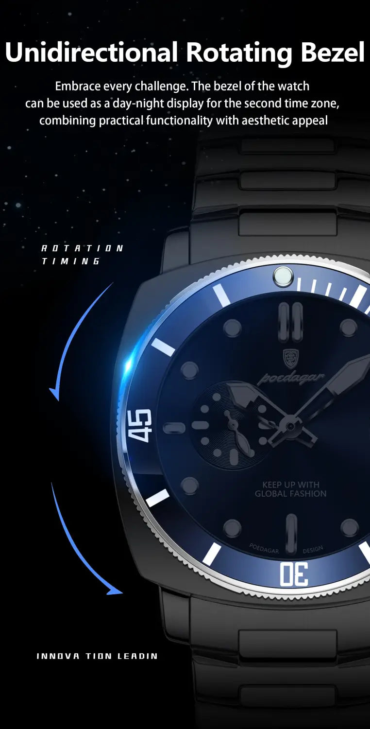 POEDAGAR Luxury Sports Man Wristwatch Luminous Waterproof Date Watch For Men Business Stainless Steel Quartz Men’s