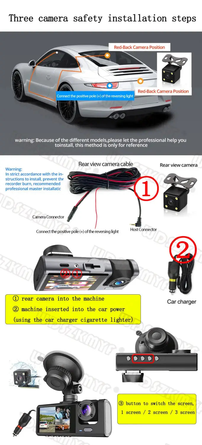 1080P Car Dvr 2/3 Camra Dash Cam for Cars Camera Vehicle Recorder Video Front Optional Rear Night Vision Dashcam