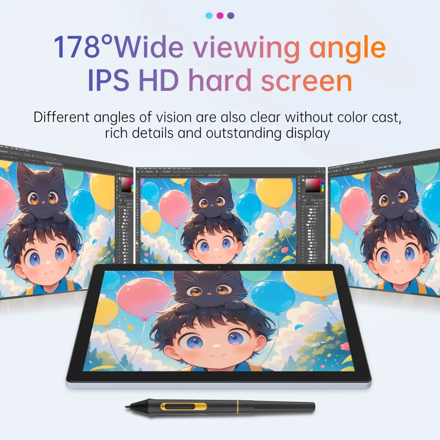 BOSTO BT-101A Portable Graphics Drawing Tablet 10.1 Inch IPS Screen Display with Finger Touch Anti-glare 16384 Pressure