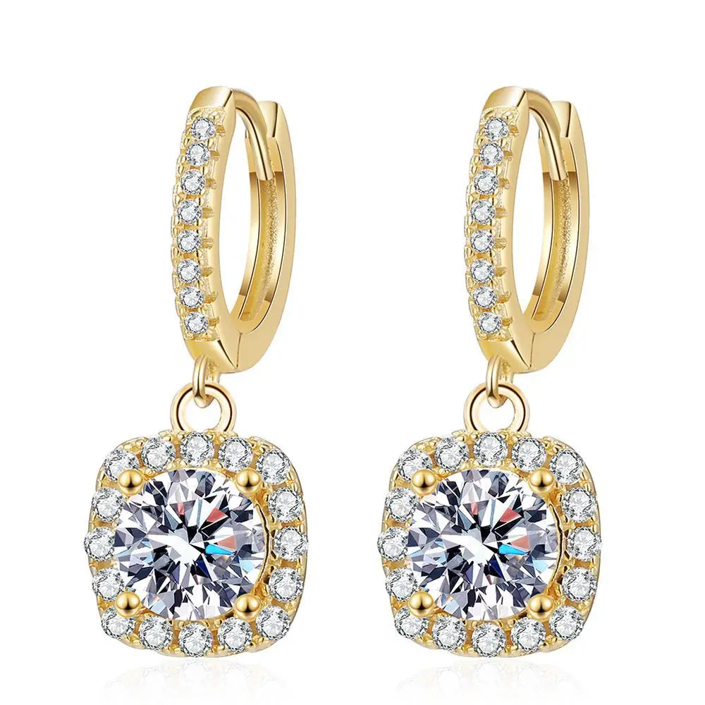 Luxury 100% Real 18k Gold Women’s Square 1 karat Diamond Earrings Moissanite Studs