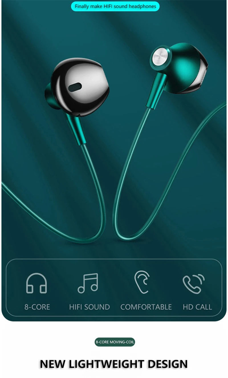 Sleek teal and black wired ear headset with microphone bass HiFi stereo