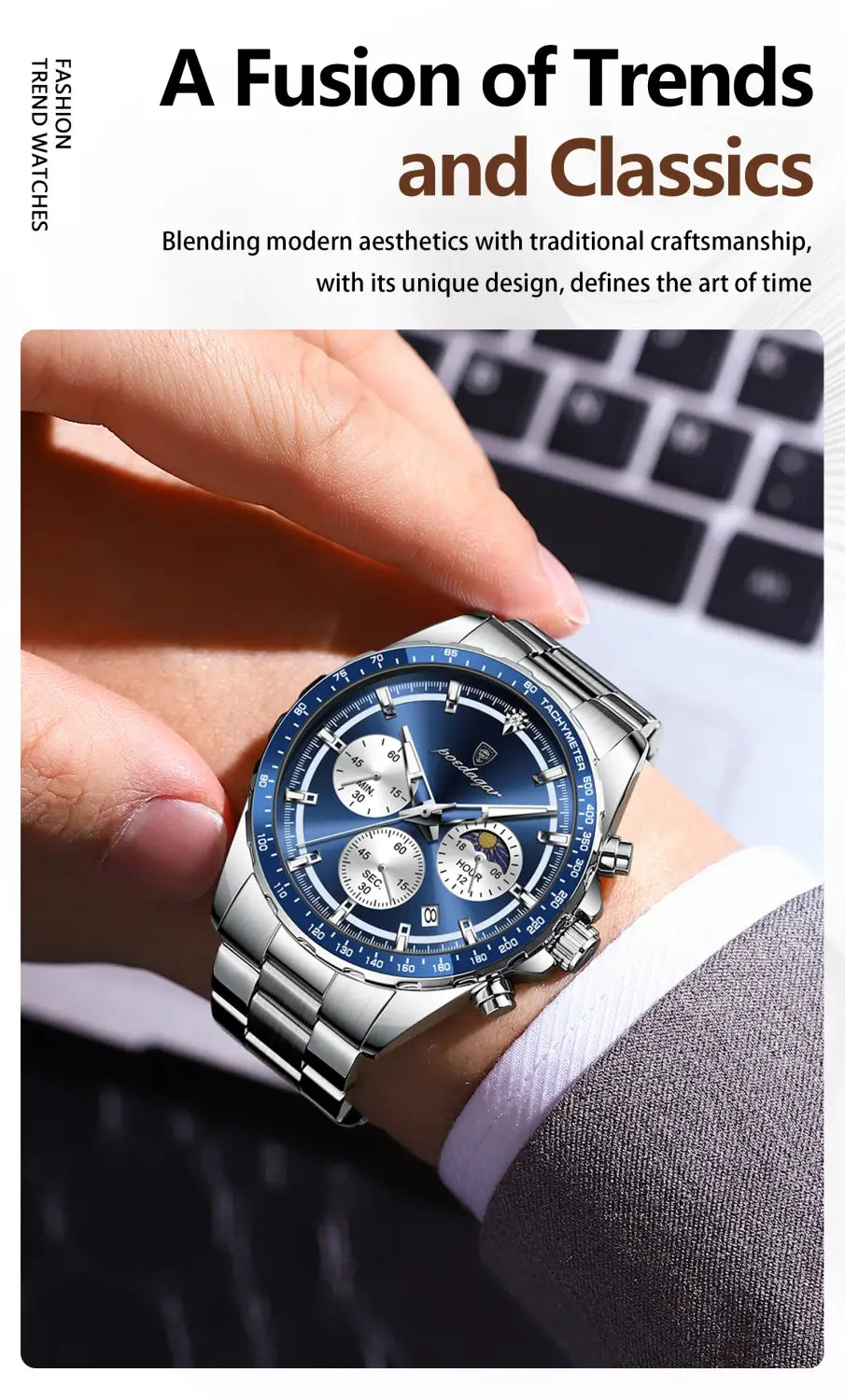POEDAGAR Original Men Clock Sports Waterproof Luminous Chronograph Date Watch For Man Stainless Steel Quartz Men’s