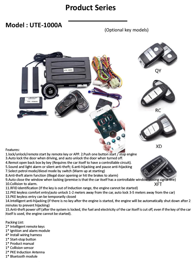 Universal Auto Start Stop Keyless Entry System Car Alarm Remote Engine Push One Button Accessories