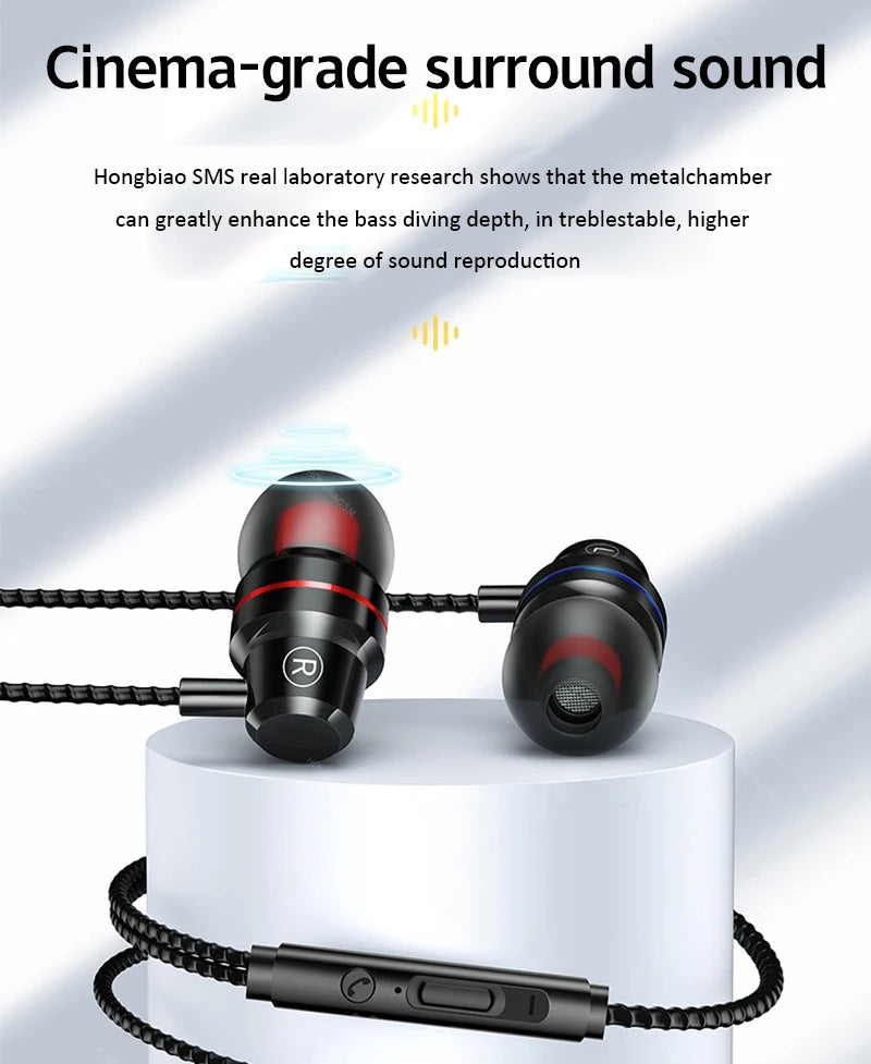 Gamer Wired Headphone Gaming Metal Earphone HiFi Bass Stereo 3.5mm-Pin Headset Noise Cancelling Earbud For Phone