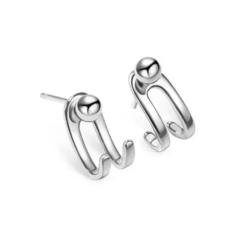 Modern silver ear studs with personality, trendy interlocking hoops