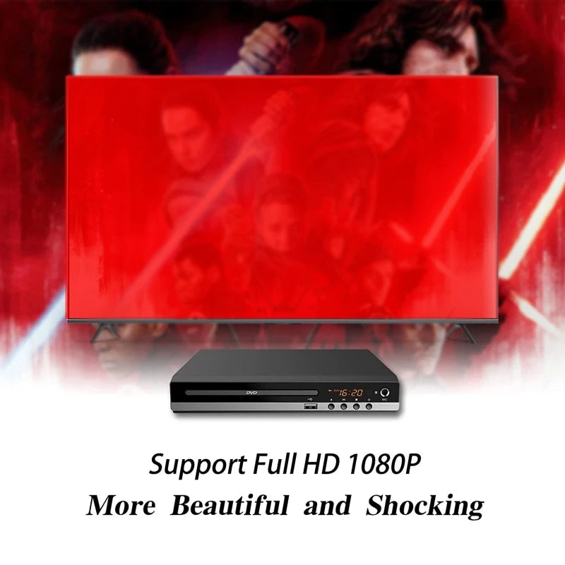 DVD Player High-defination 1080P Home Box For TV All Region Free CD-Discs AV-Output Built-in MIC-port