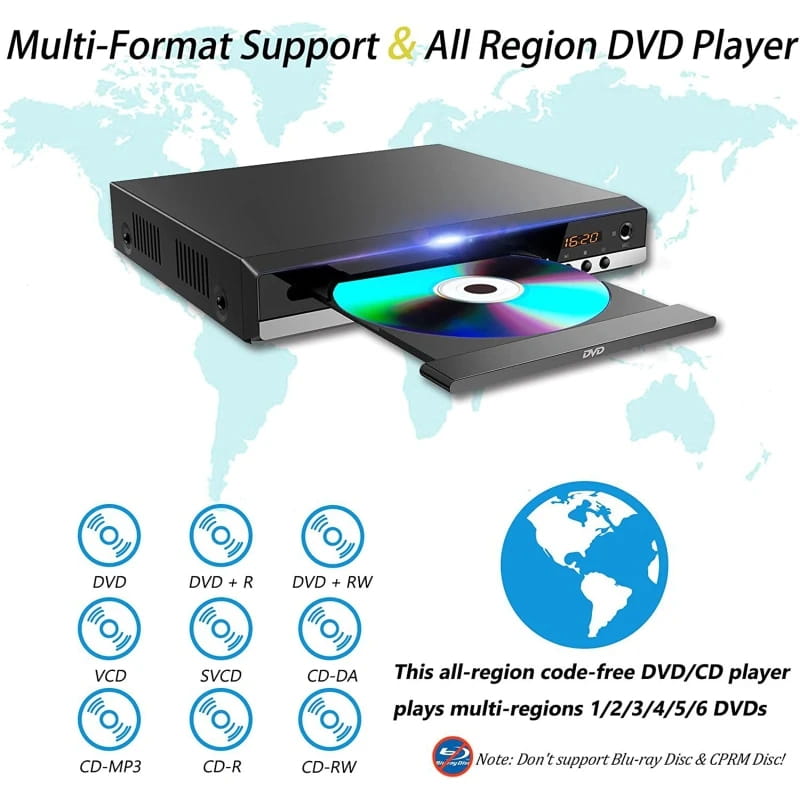 DVD Player High-defination 1080P Home Box For TV All Region Free CD-Discs AV-Output Built-in MIC-port