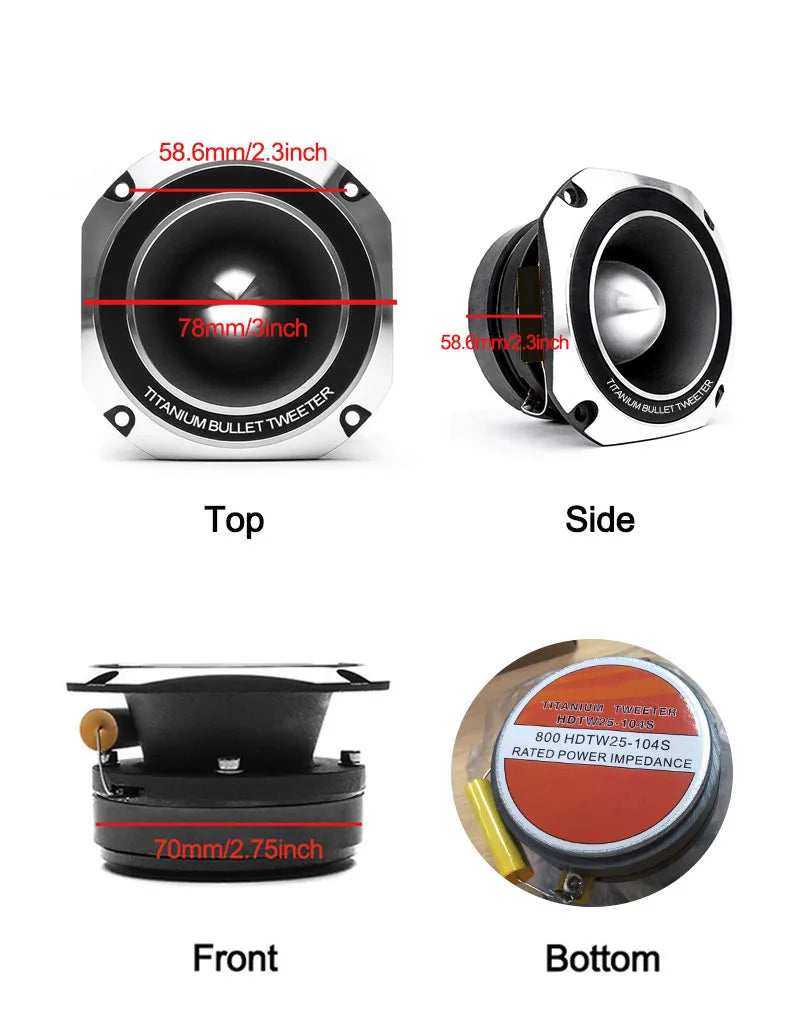 2 Pcs 3 inch Car Speakers Max. Power 800W Full Range Frequency Titanium Tweeter Automotive Audio Music Speaker