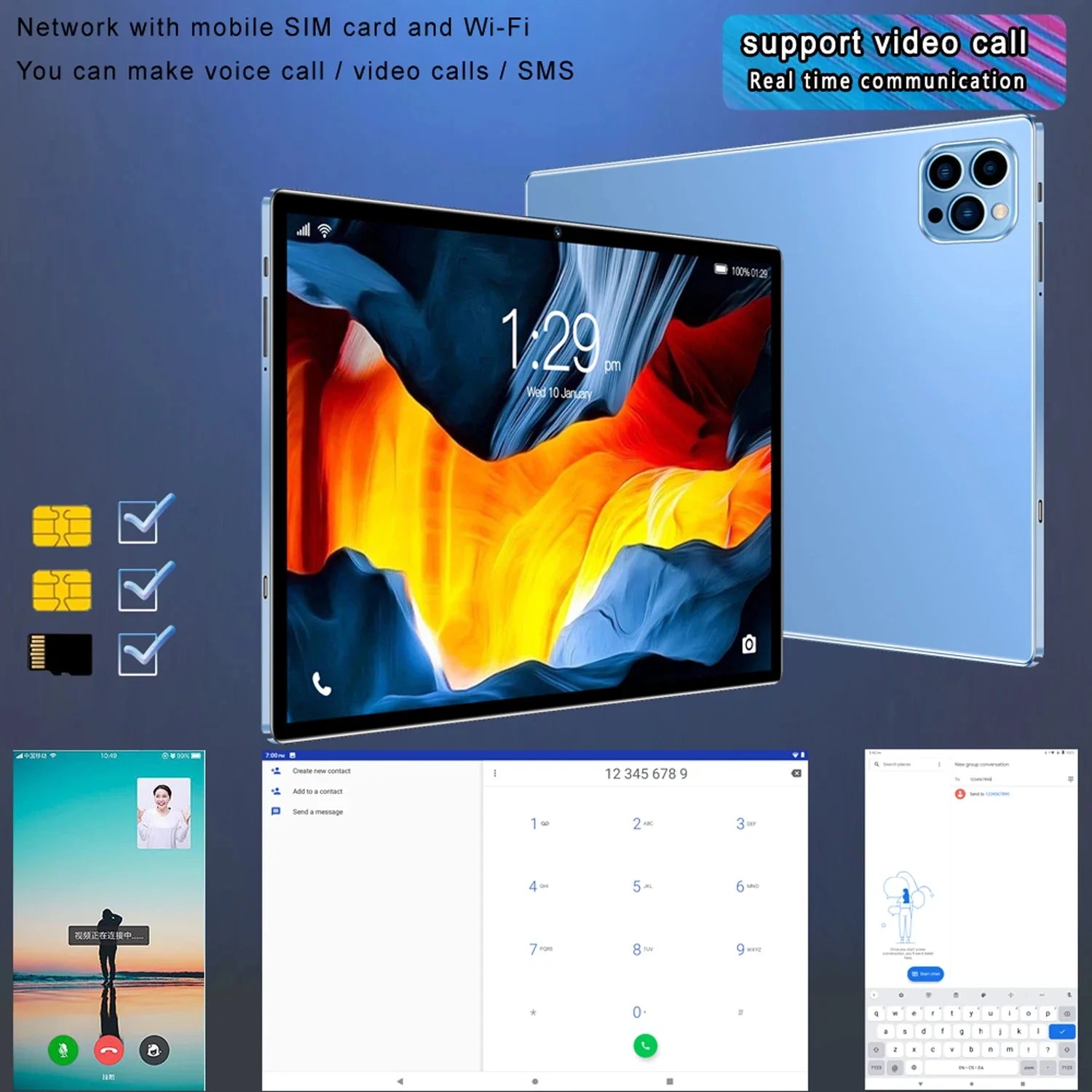 2024 Top selling 10.1-inch Tablet with 4GB RAM 64GB ROM Android 11 System Song Player Global Version 5000 mAh