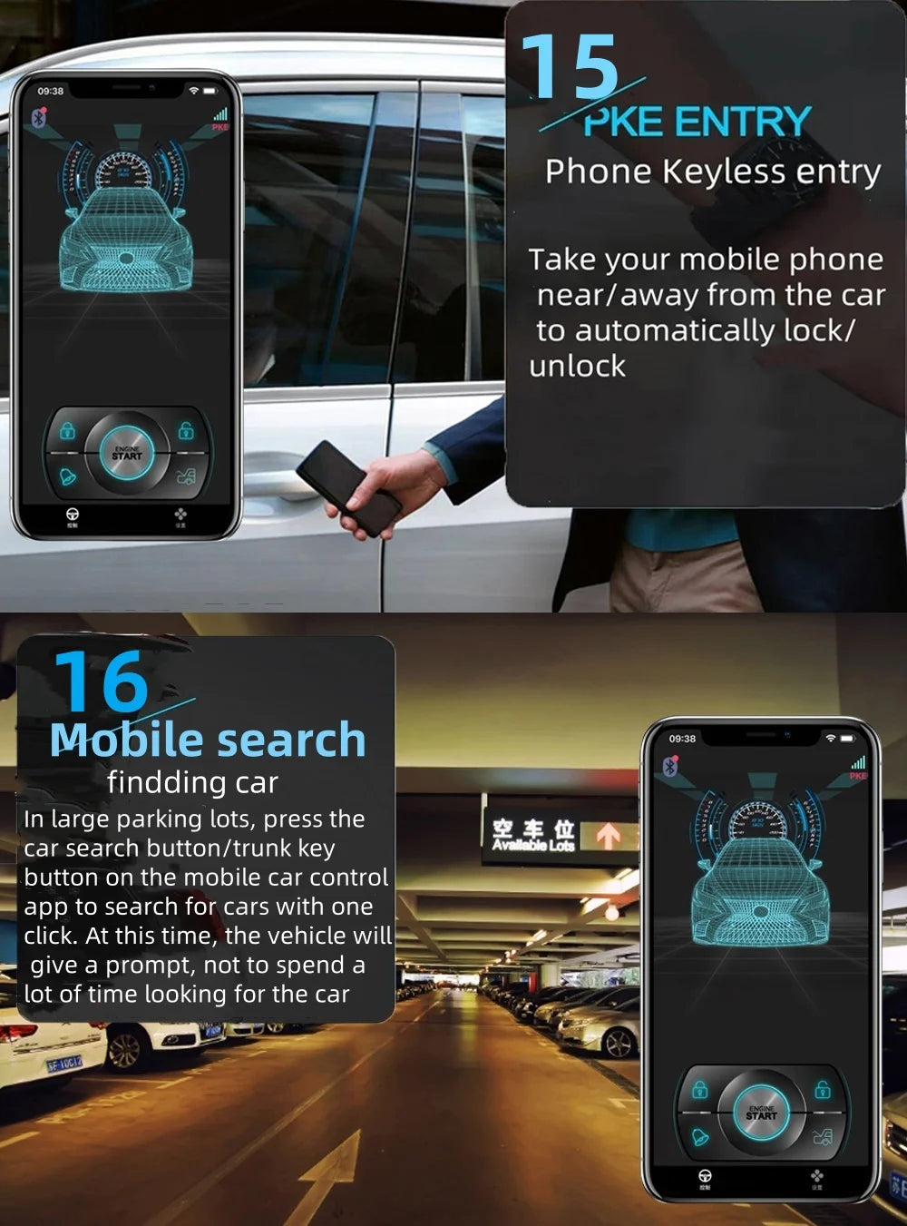 Remote Starter and Car Alarm Smart App Start Stop System for Cars Engine Push with Auto Ignition Button