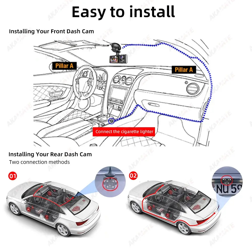 Car DVR 3 Cameras Recorder Rear Inside Vehicle 3-Lens Dash Cam Three Way Camera DVRs Dashcam Channel Video Camcorde