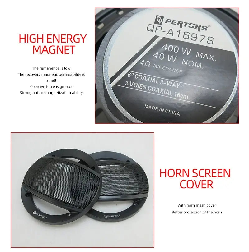 6 Inch 3-Way HiFi Coaxial Car Speakers 400W Vehicle Door Auto Audio Music Stereo Full Range Frequency Automotive