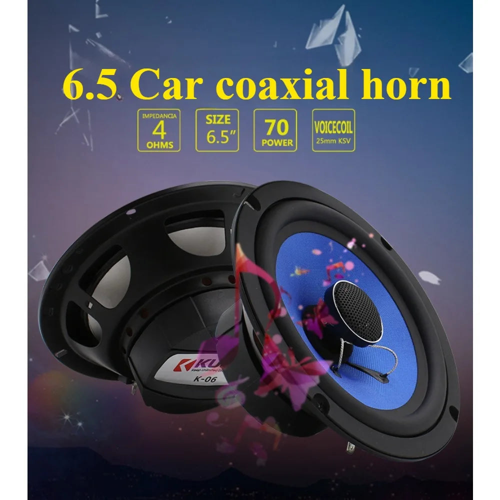 6.5 Inch Car Coaxial Speaker Tweeter Mid-bass Integrated Audio System Door 2pc