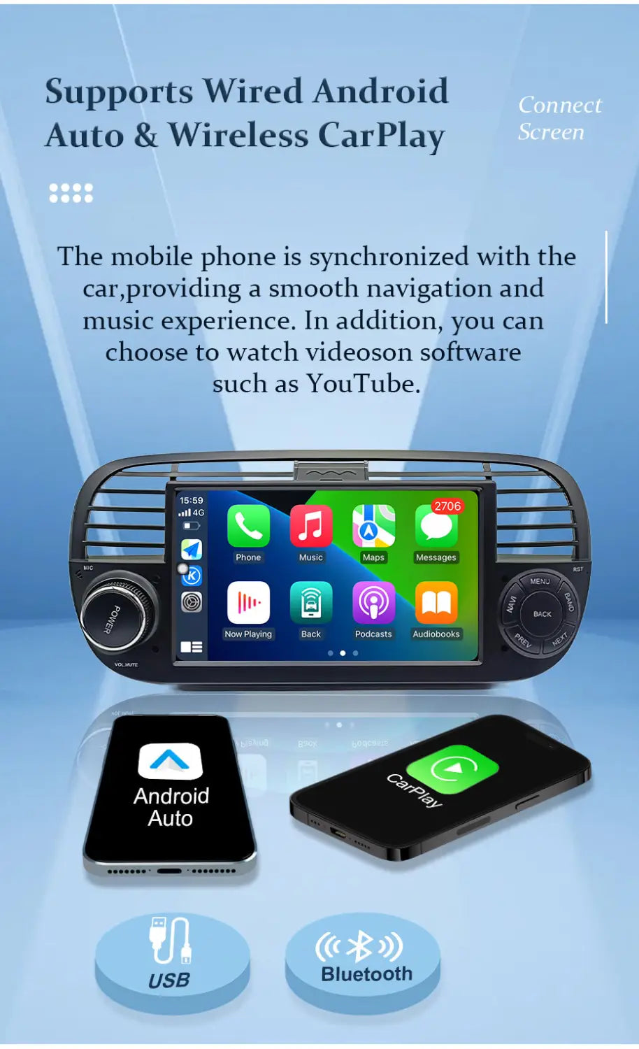 GPS Navigation 7 inch 4G Wifi Car Radio Android 16 for Audi