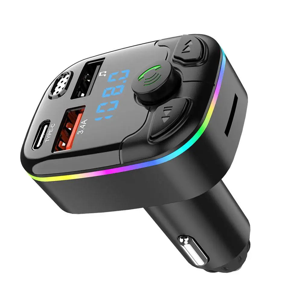 FM Transmitter PD Type-C Dual USB 3.1A Car Bluetooth 5.0 Fast Charger Colorful Ambient Light Handsfree MP3 Modulator
