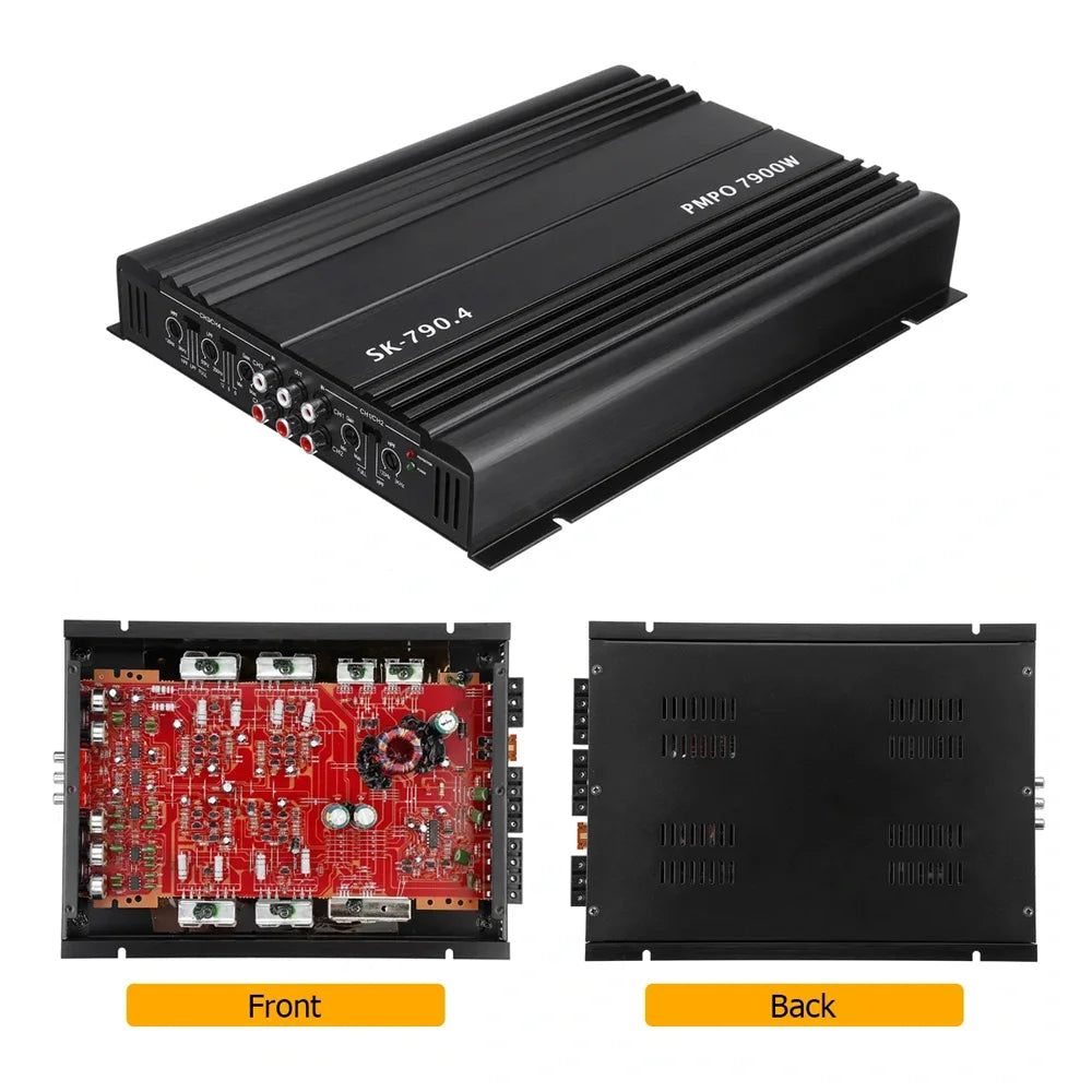 SK-790.4 Car Power Amplifier 4-Channel Class A/B Digital Stereo Surround Passive Subwoofer 12V Audio Player Max 7900W