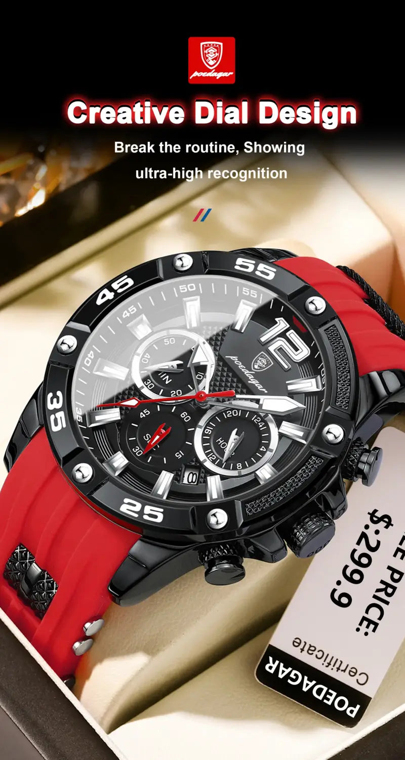 POEDAGAR Luxury Man Wristwatch Sport Chronograph Waterproof Luminous Date Watches for Men Casual Quartz Silicone Watch
