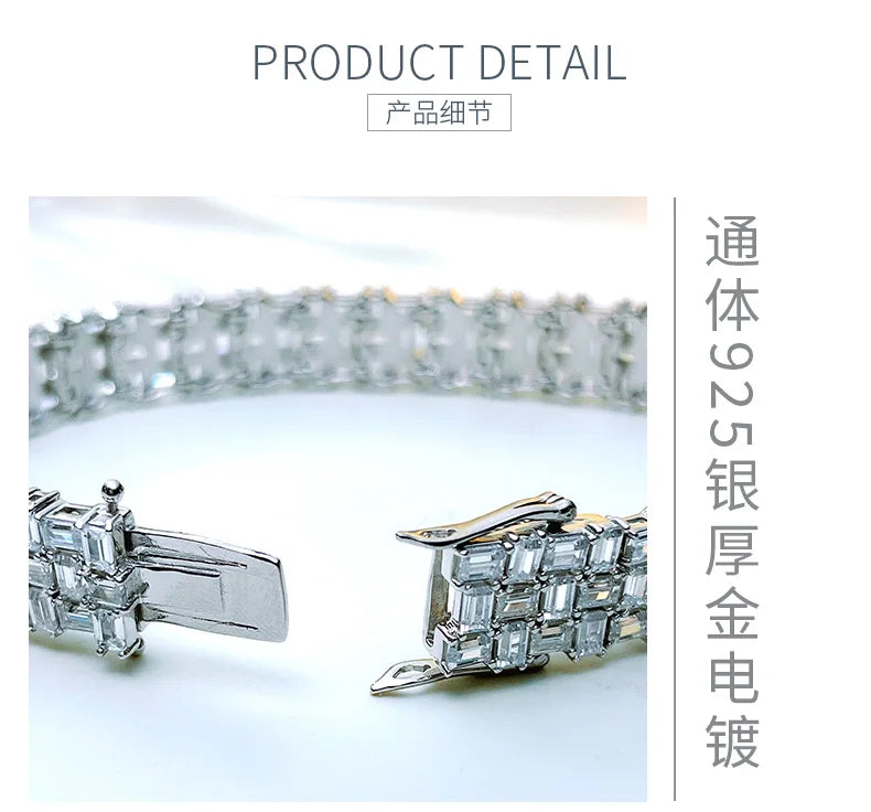 Fashion Light Luxury Simple Green Cut Inlaid High Carbon Diamond 925 Versatile Silver Bracelet Wedding Jewelry