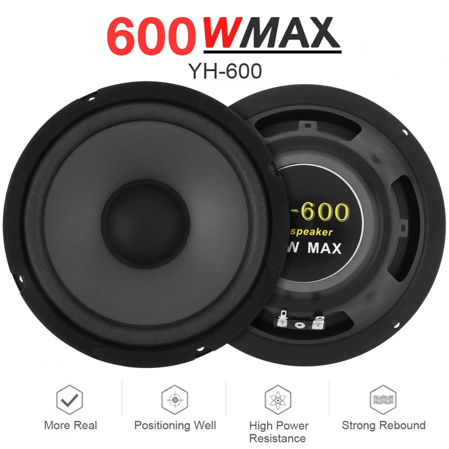 1pc/2pcs 6.5 Inch Car Speaker 600W 2 Way Vehicle Door