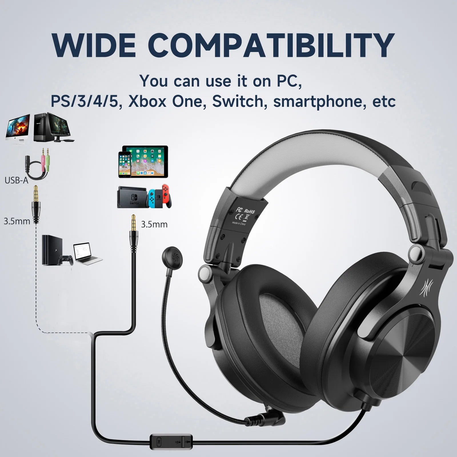 OneOdio Wired Gaming Headset with Detachable Microphone