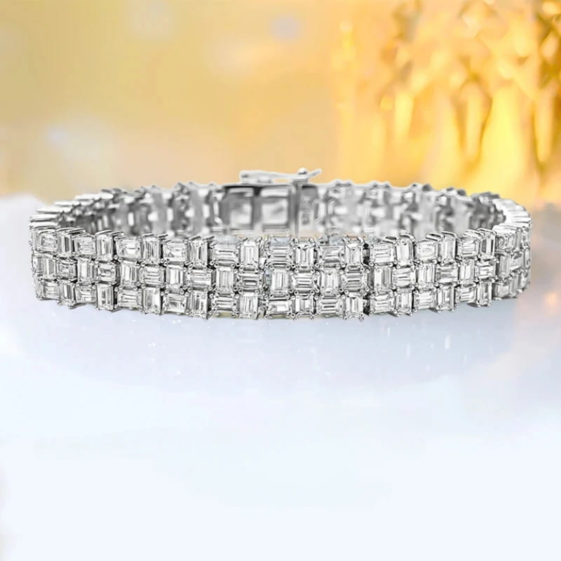 Fashion Light Luxury Simple Green Cut Inlaid High Carbon Diamond 925 Versatile Silver Bracelet Wedding Jewelry