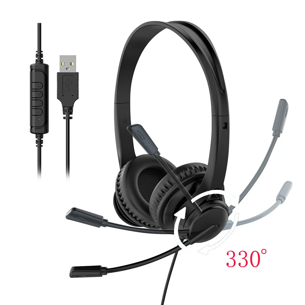 Wired USB Headset Call Center Headphones with Microphone Noise Cancelling Over Gaming 3.5MM For Compute