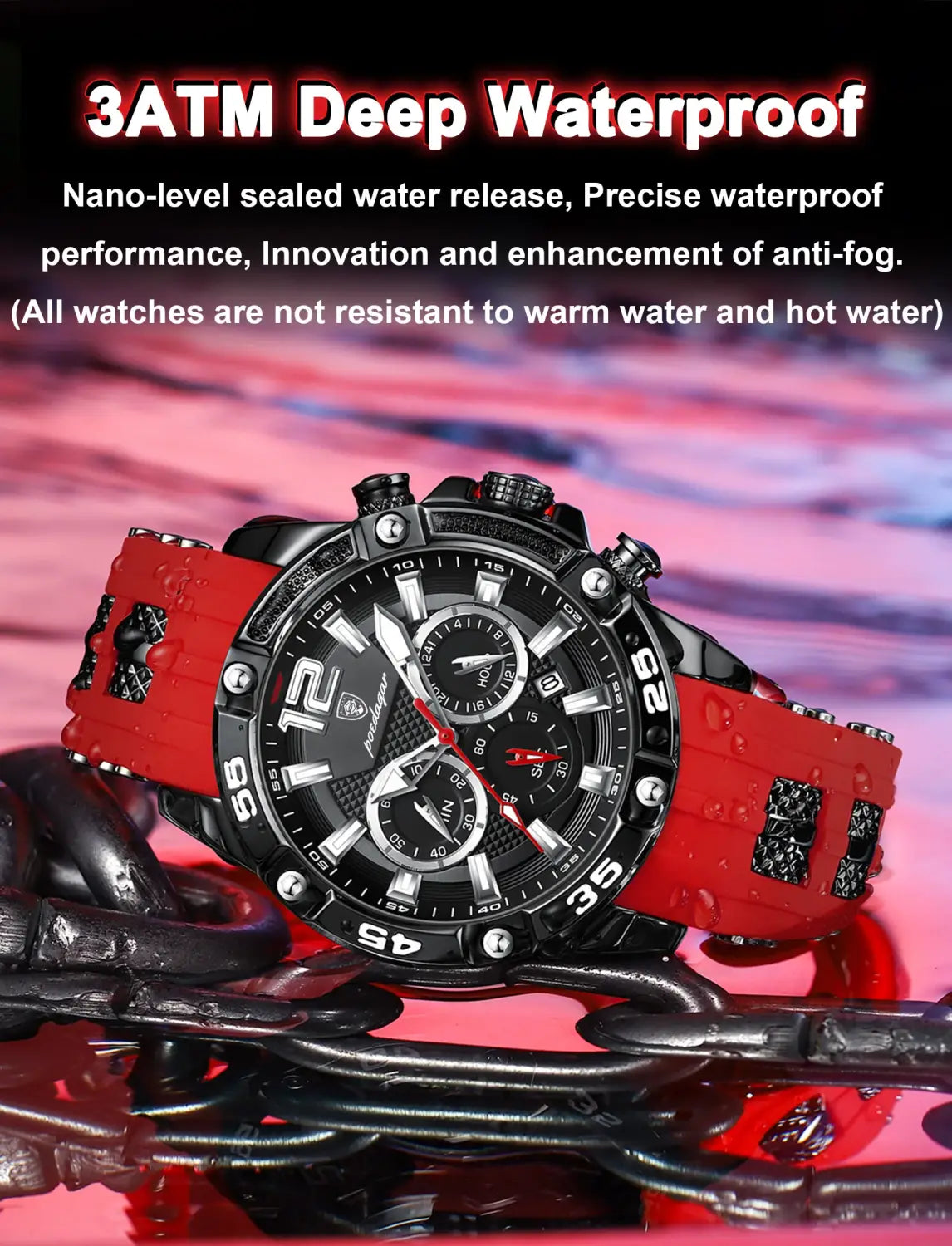 POEDAGAR Luxury Man Wristwatch Sport Chronograph Waterproof Luminous Date Watches for Men Casual Quartz Silicone Watch