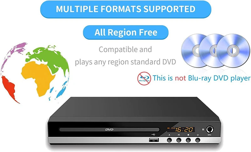 DVD Player High-defination 1080P Home Box For TV All Region Free CD-Discs AV-Output Built-in MIC-port