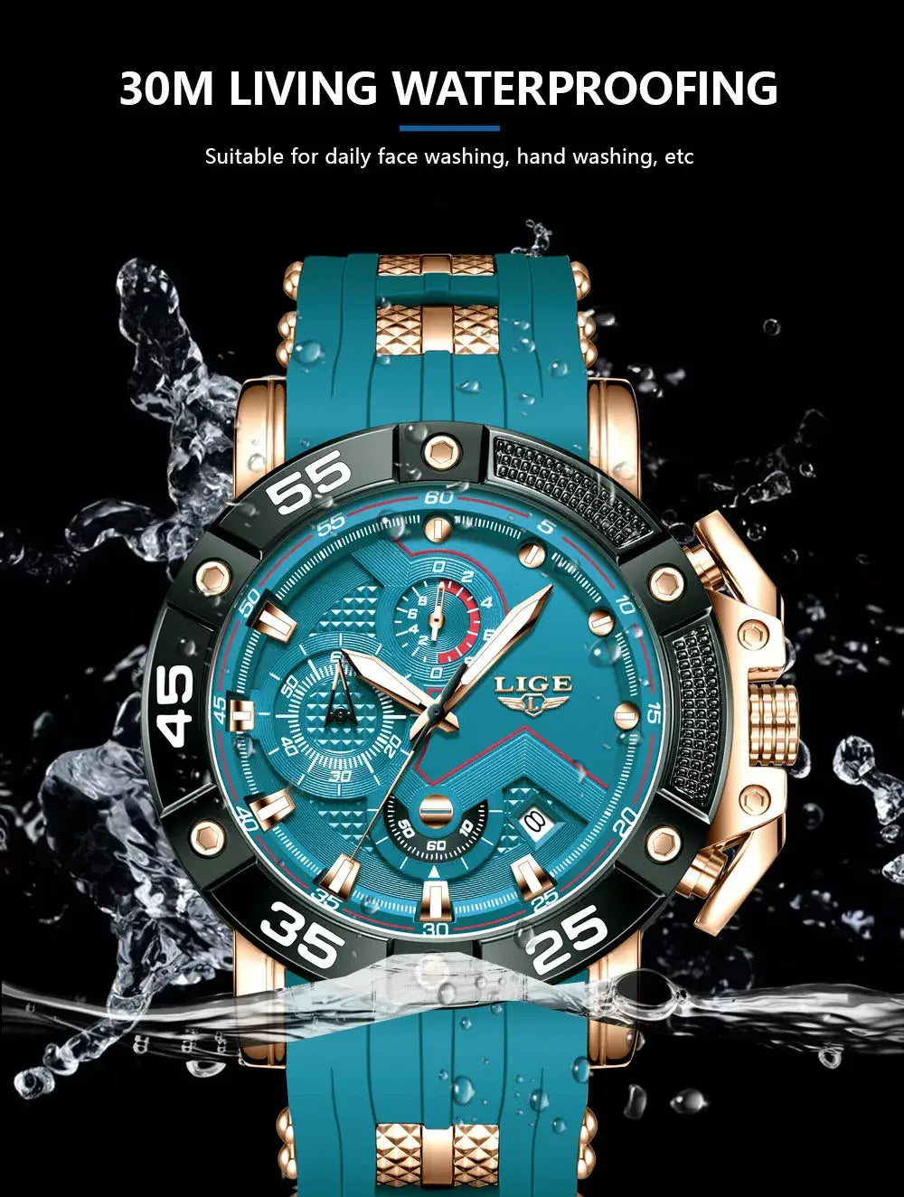 LIGE Mens Watches Top Brand Luxury Big Dial Watch Men Silicone Military Sports Waterproof Quartz For Relogio Masculino