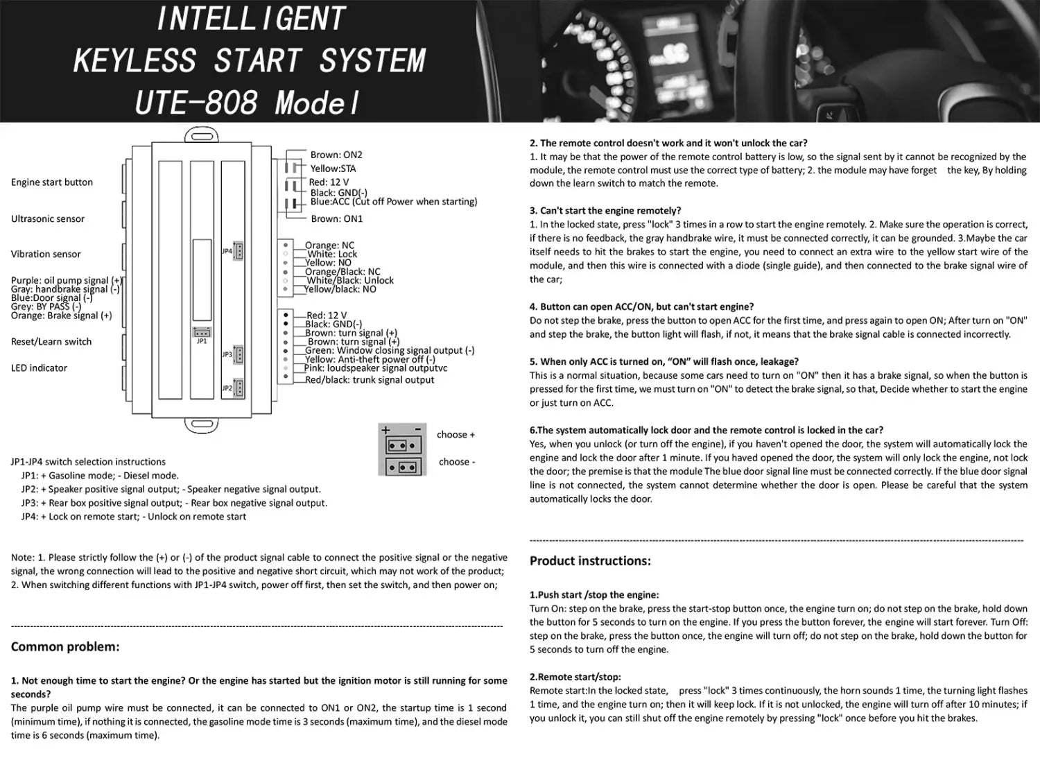 Universal Auto Start Stop Keyless Entry System Car Alarm Remote Engine Push One Button Accessories