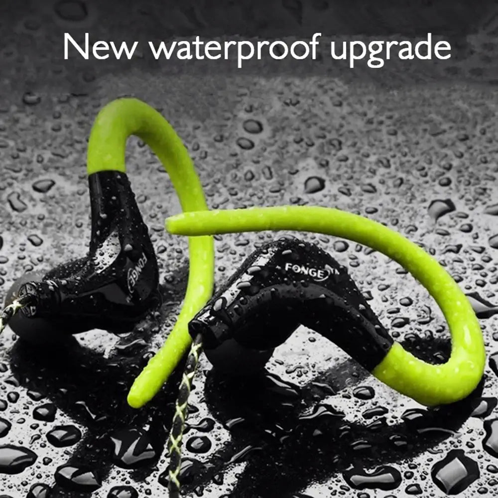 Lime green and black S760 wired waterproof earphones ear with hook