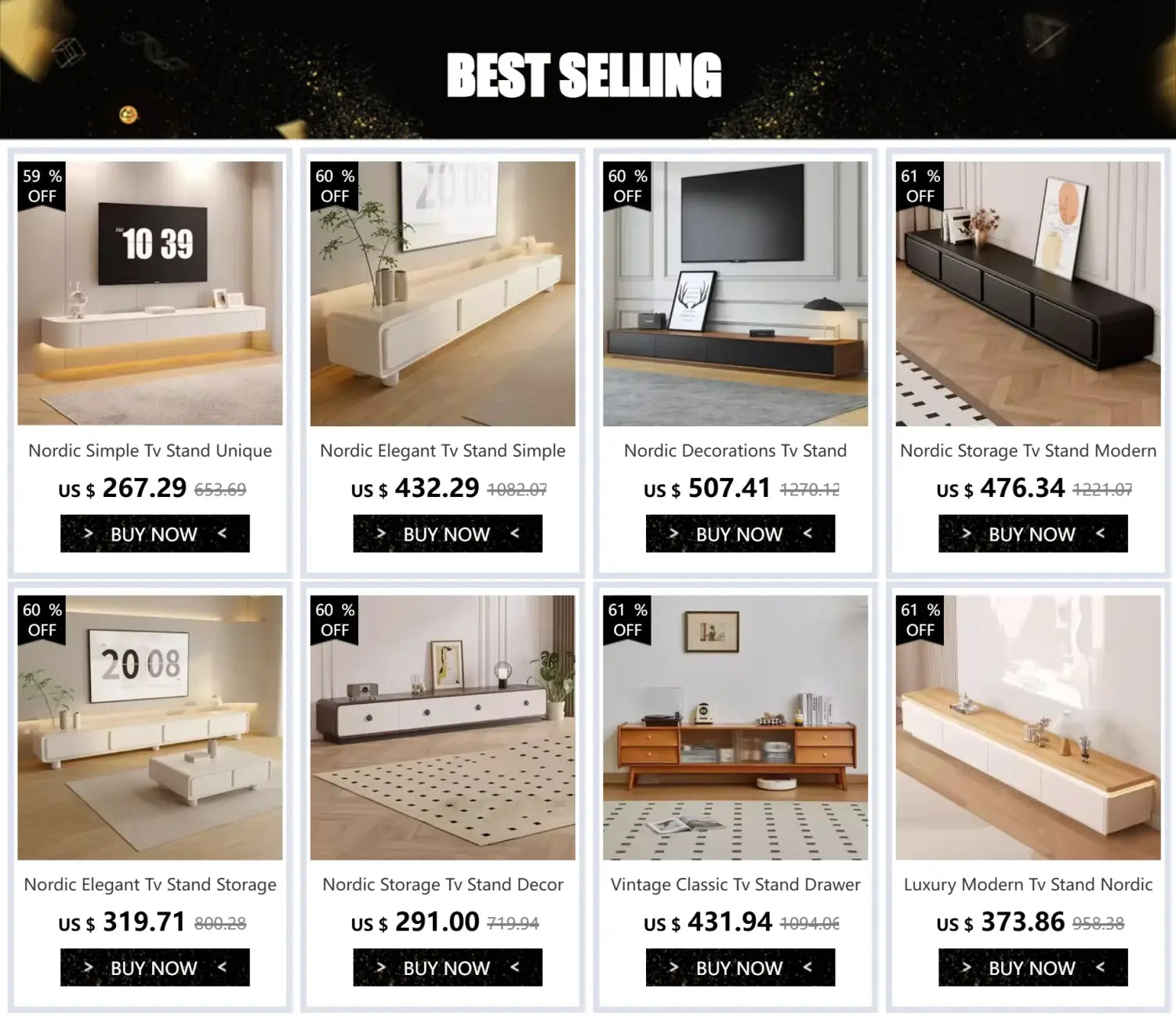 White Nordic Storage TV Stand Retro Glamour Minimalist Design