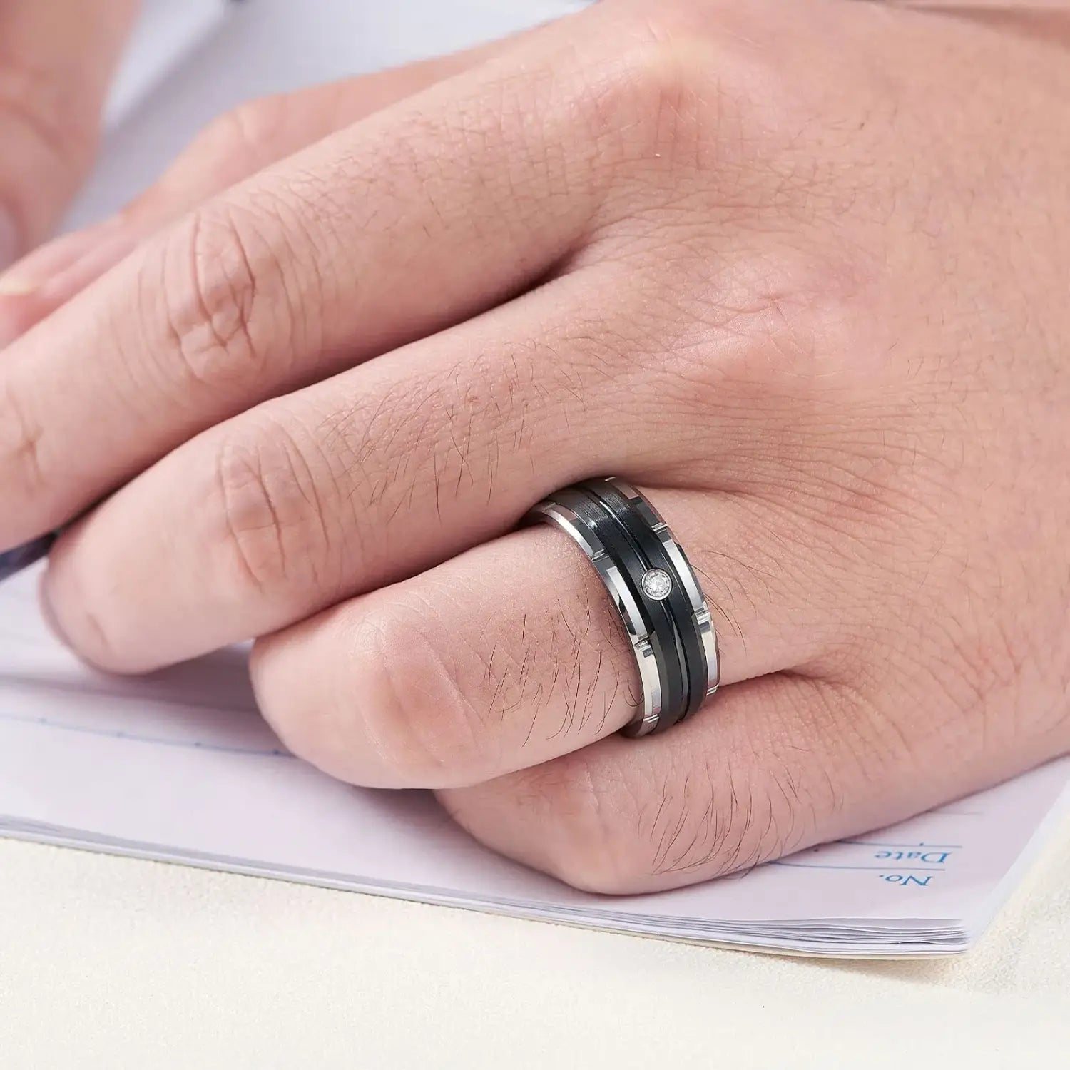 Fashion Couple Rings Women’s White Rhinestones Zircon Ring Sets Men’s Stainless Steel Stones Wedding Band Jewelry