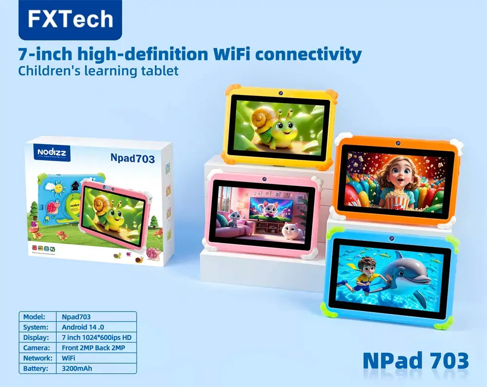 Kids Tablet 4GB + 128GB Memory Napd 703 4 Core 7.01 HD Display 3200mAh WIFI-5G Android 14 Tablets for Children Girls