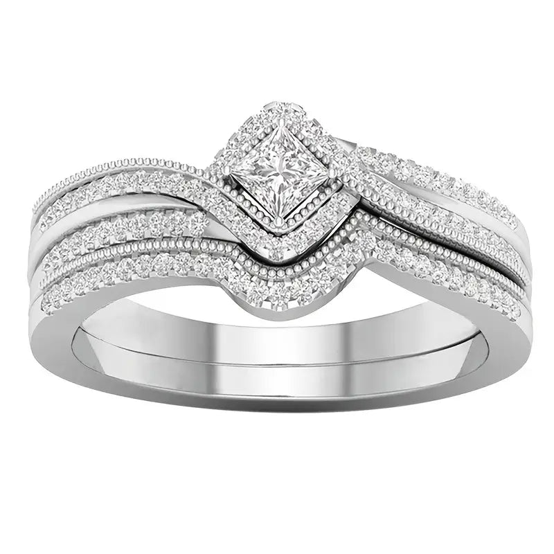 Charm Silver Color Couple Rings for Lover’s Cute Women Rhinestones Zircon Set Trendy Stainless Steel Men Jewelry