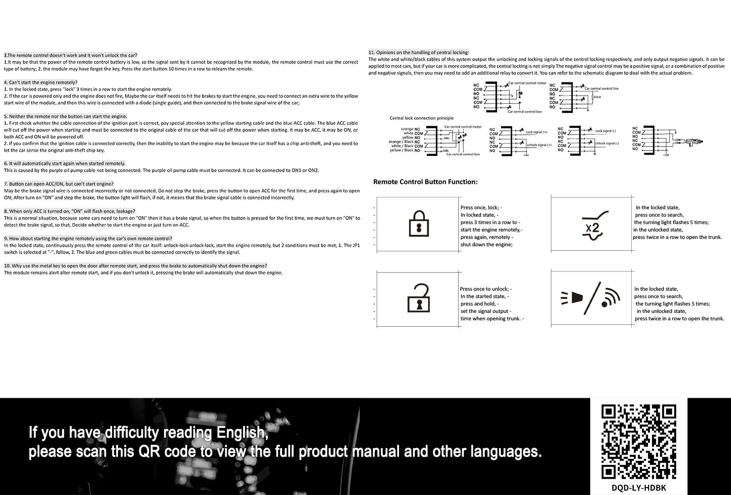 Remote Starter Car Alarm with Autostart Smart System Universal Start Stop Ignition Button for Central Lock Auto