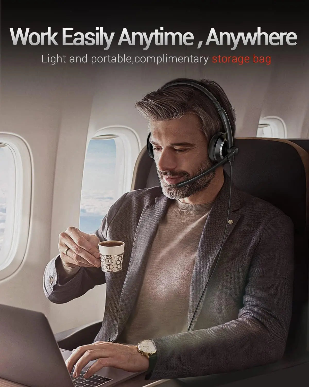 AWATRUE EH05 Wired USB Headset with Microphone Noise Cancelling Lightweight in-Line Control Enhanced Sound for PC Laptop