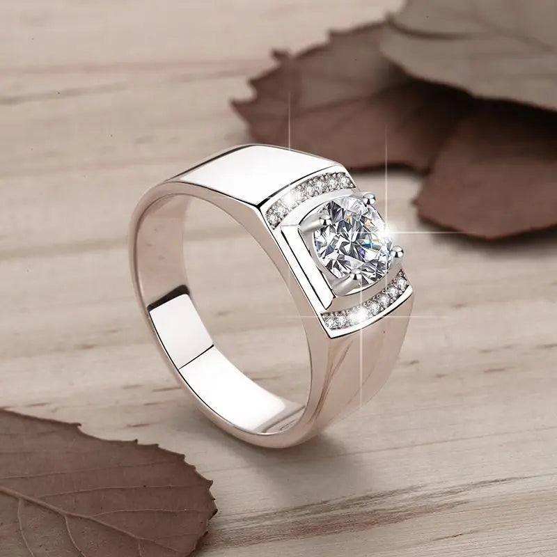 Men Ring 100% Genuine 1ct Shining Moissanite with Certificate Passed Diamond Test S925 Silver Jewelry Wedding Gift