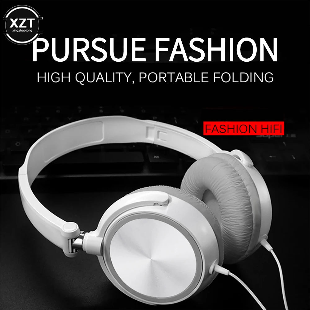 Wired Headphones Over Ear Headsets HD Sound Bass HiFi Music Stereo Earphone Flexible Adjustable Headset for PC Phone