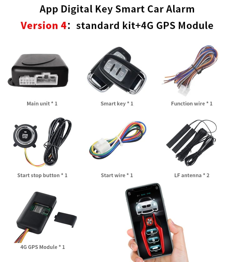 Cardot 2022 Smart Car Alarm with Digital Key Phone Start Stop Engine