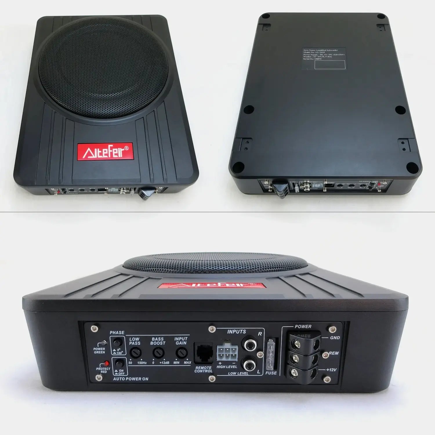 AiteFeir 10inch 1500W Universal Car Audio Active Subwoofer Speaker Maximum Power Square Ultra-Thin Auto